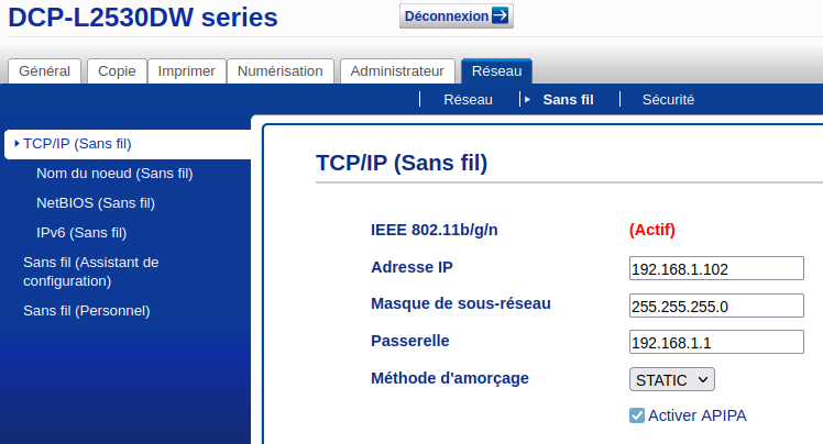 Page Web de l imprimante